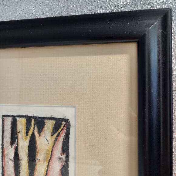 Abstract Tree Trunk Woods Drawing Etched Art MCM Signed Dated Matted Framed - Picture 3 of 11